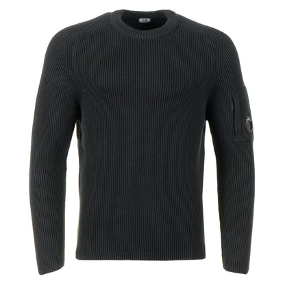 Full Rib Cotton Lens Crewneck Sweater Black