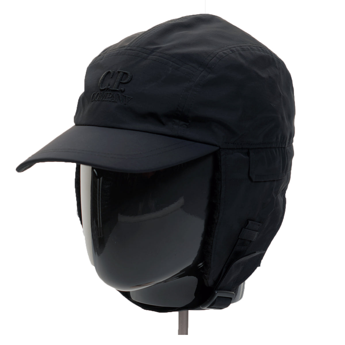 Embroidered Logo Trapper Baseball Cap Black