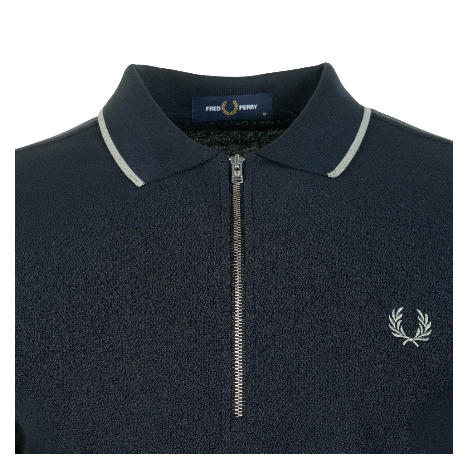 Crepe Pique Zip Neck Polo Shirt Navy