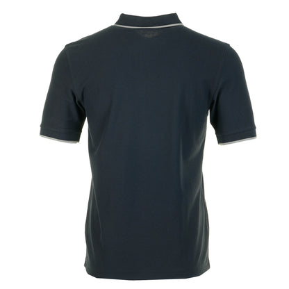 Crepe Pique Zip Neck Polo Shirt Navy