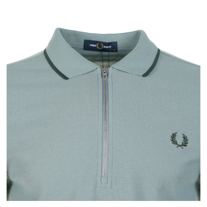 Crepe Pique Zip Neck Polo Shirt Stockport Blue