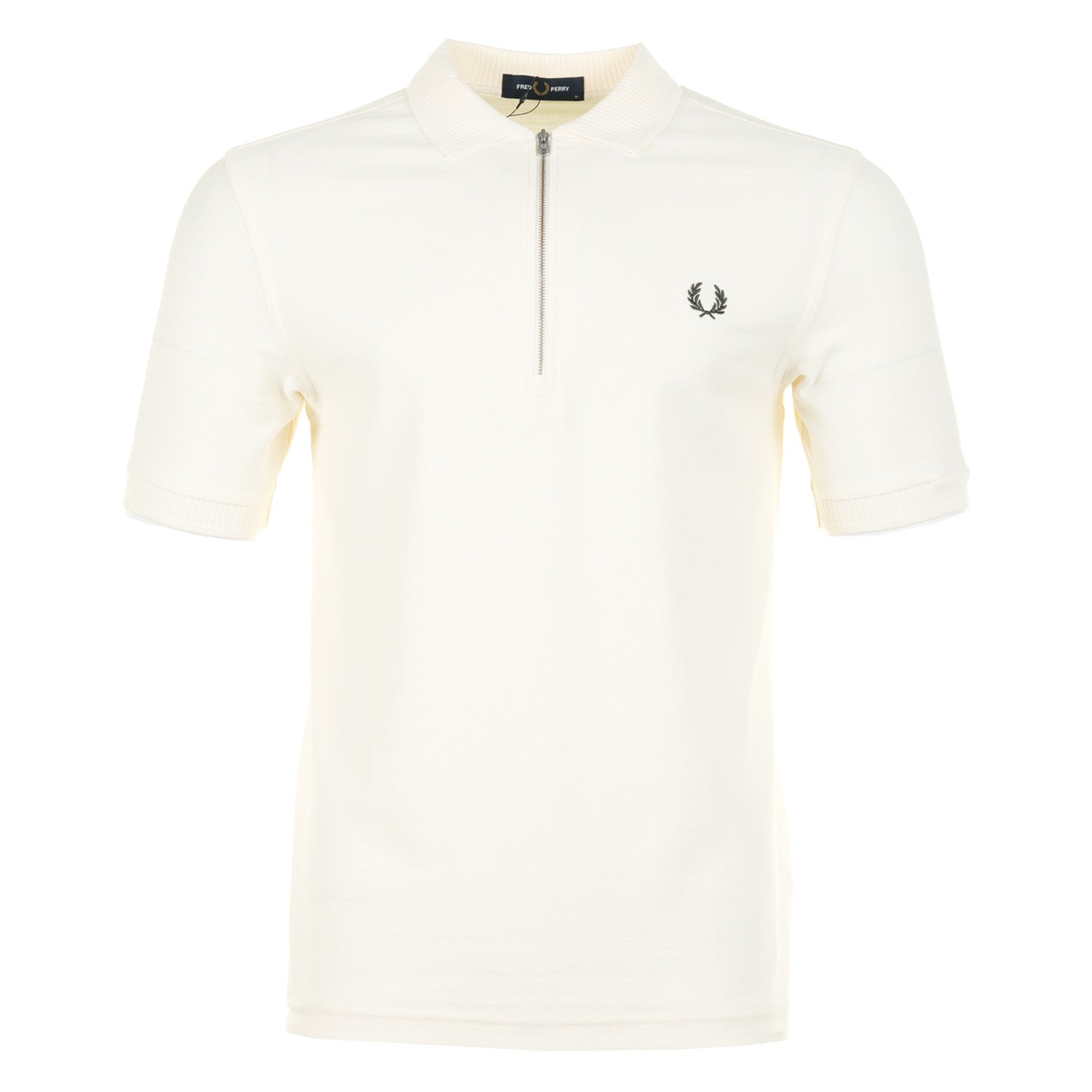 Crepe Pique Zip Neck Polo Shirt Ecru