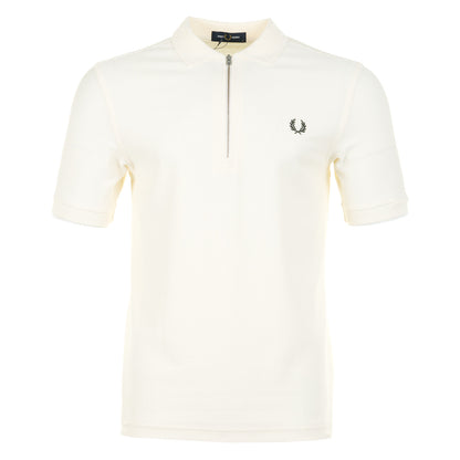 Crepe Pique Zip Neck Polo Shirt Ecru