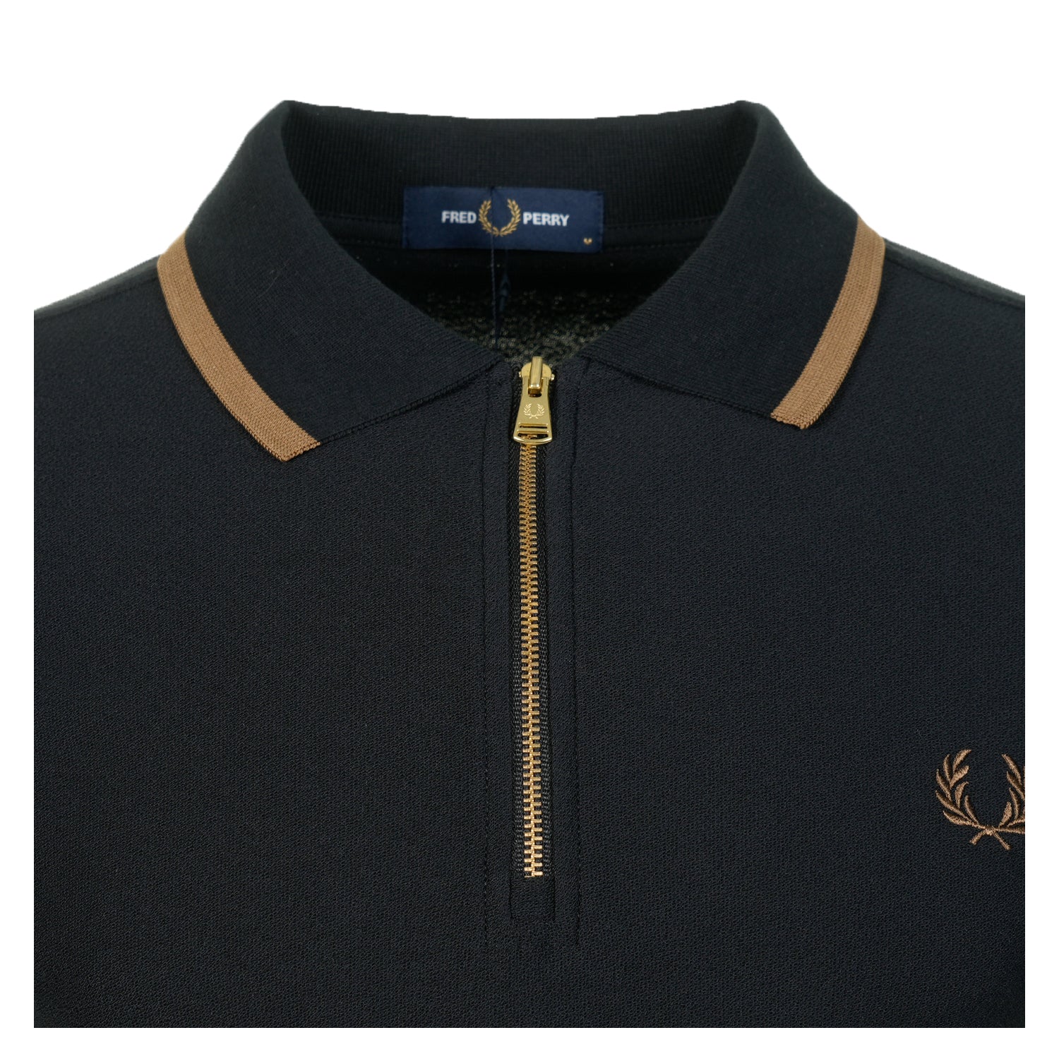 Crepe Pique Zip Neck Polo Shirt Black