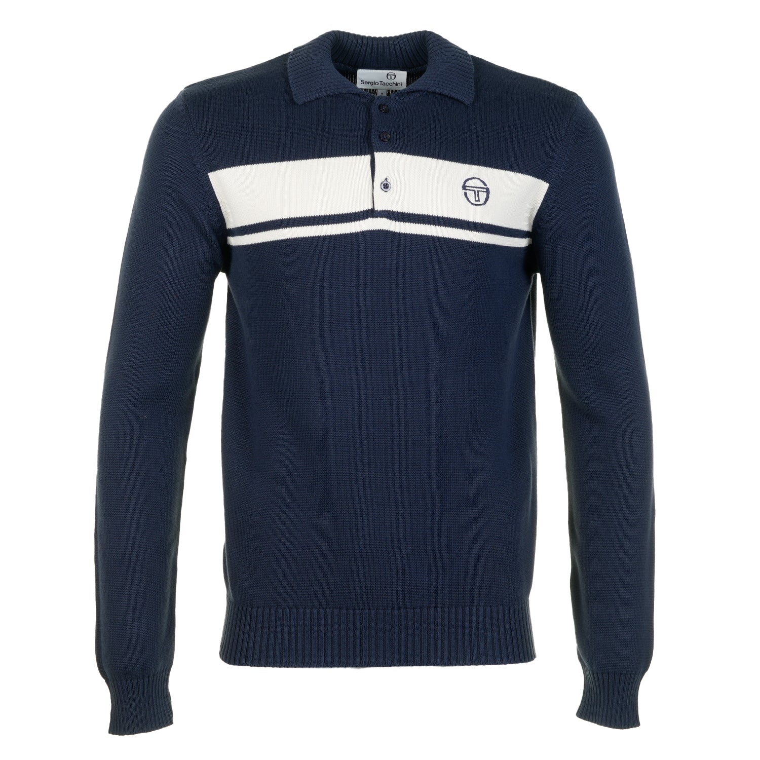 Damarindo Long Sleeve Knitted Polo Shirt Maritime Blue Gardenia