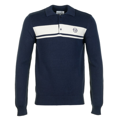 Damarindo Long Sleeve Knitted Polo Shirt Maritime Blue Gardenia