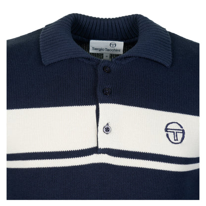 Damarindo Long Sleeve Knitted Polo Shirt Maritime Blue Gardenia