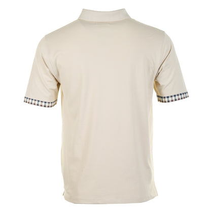 Active Club Check Pique Sleeve Detail Polo Shirt Beige
