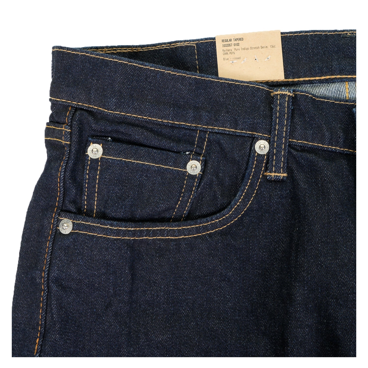 Regular Tapered Jeans Kaihara Pure Indigo Stretch Denim Blue Rinsed