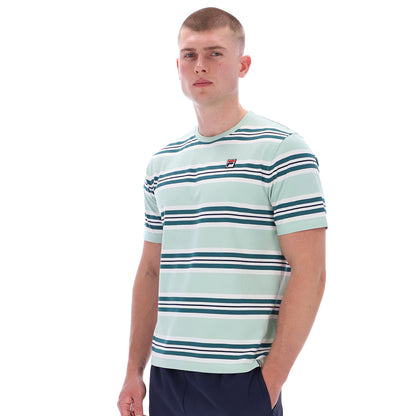 Model wearing Fila Cesare Yarn Dye Stripe Tee Surf Spray
