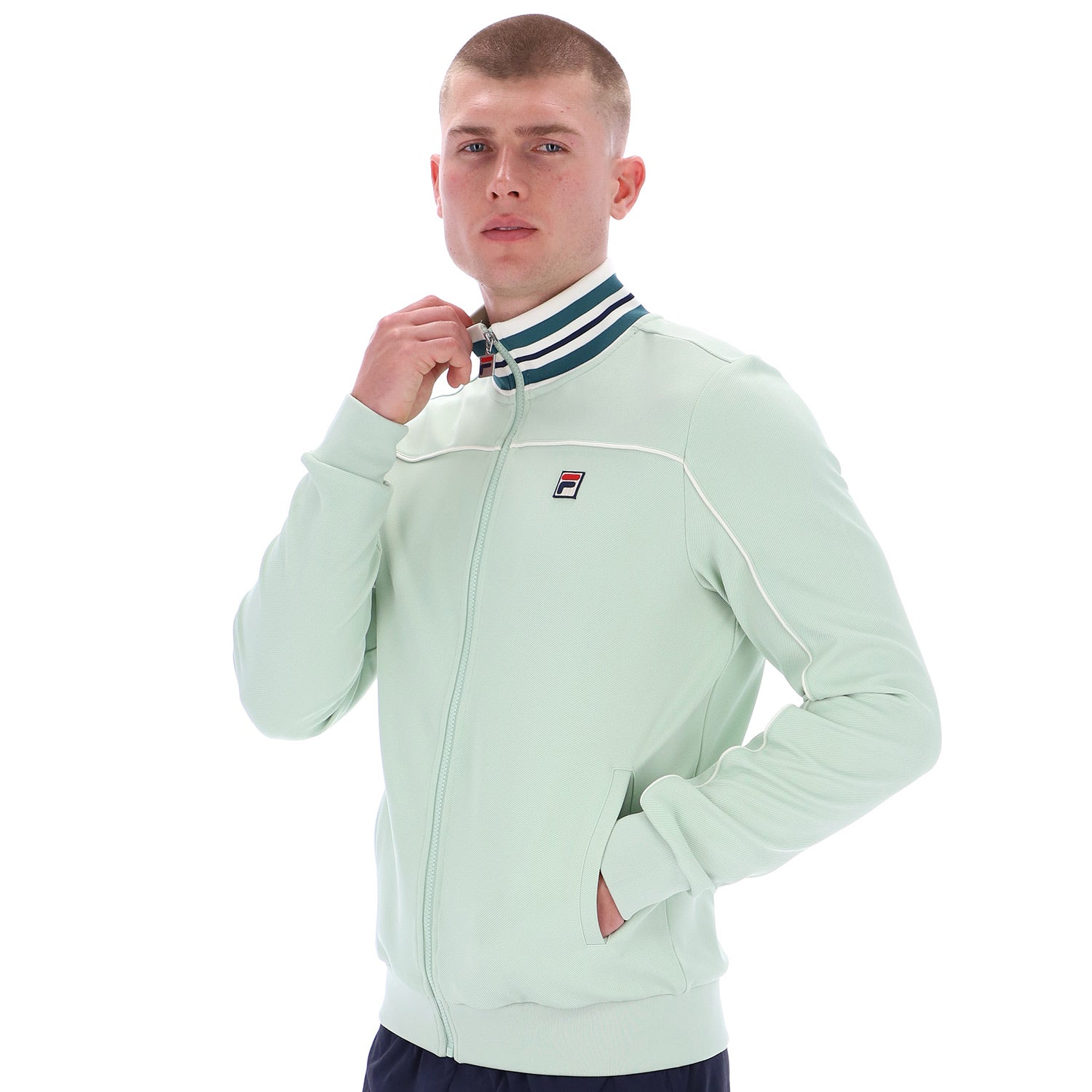 model wearing Fila Frederico Track Jacket Surf Spray