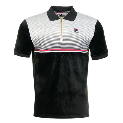 Paco Short Sleeve Zip Polo Shirt Black Gardenia Fila Red