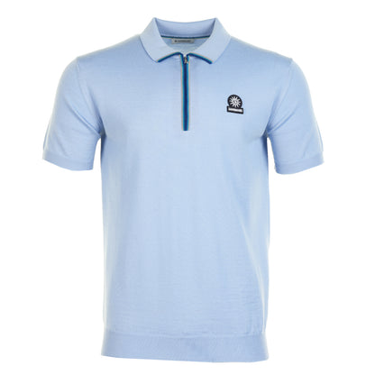 SS Colour Stripe Knitted Zip Polo Shirt Dusty Blue