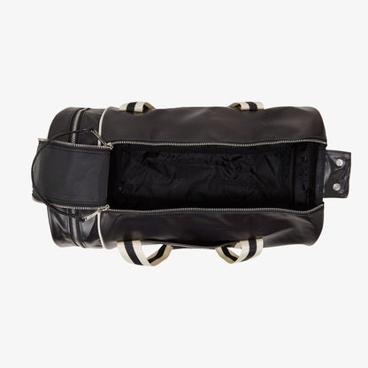 view of the fred perry Classic Barrel Bag Black Ecru opened from above