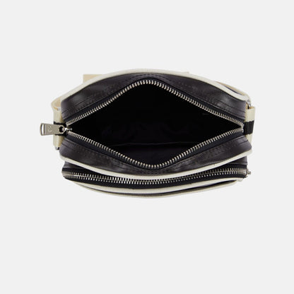 view from above with zip open of the fred perry Classic Side Bag Black