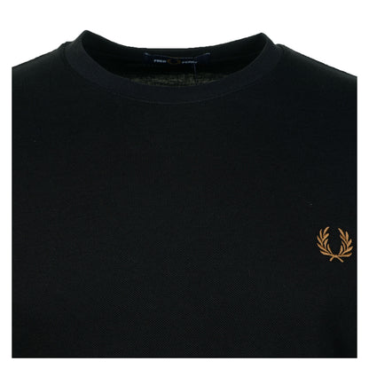 Tipped Cuff Pique T Shirt Black