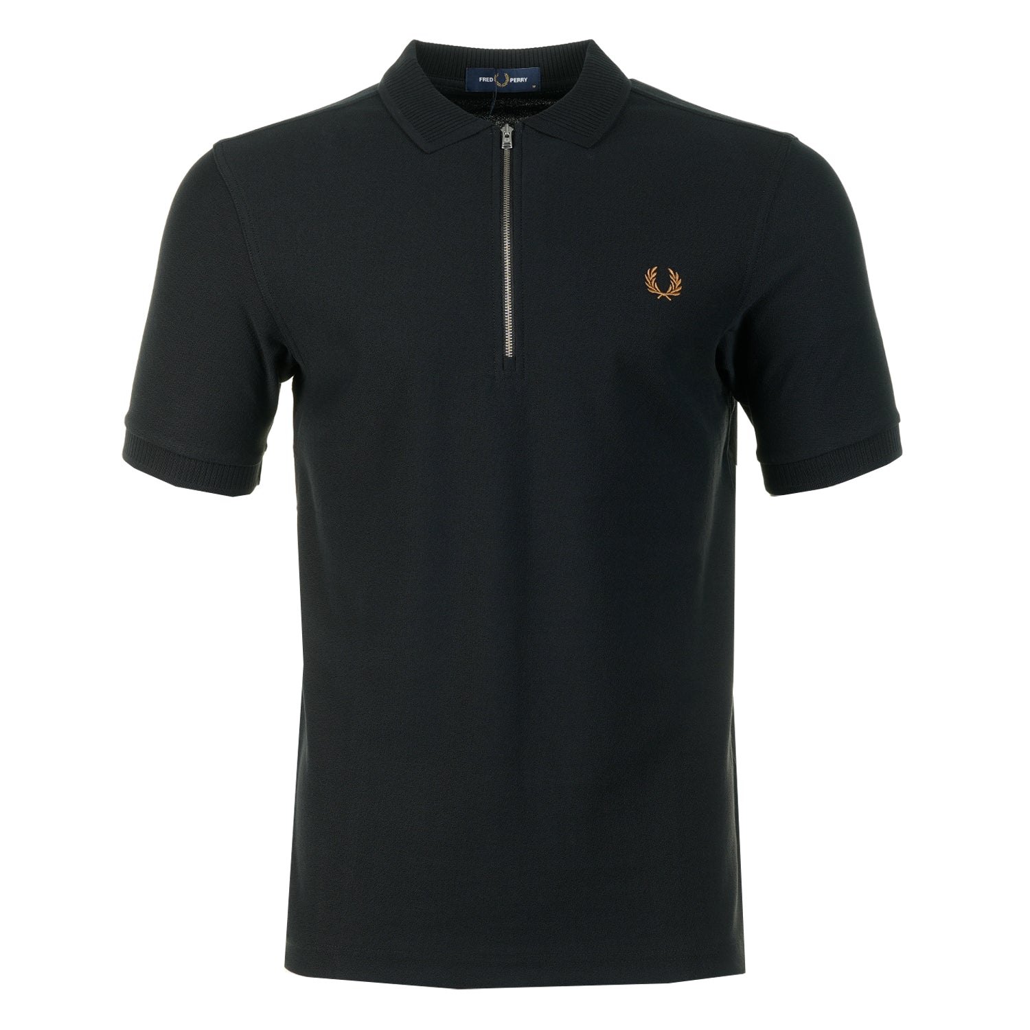 Crepe Pique Zip Neck Polo Shirt Black
