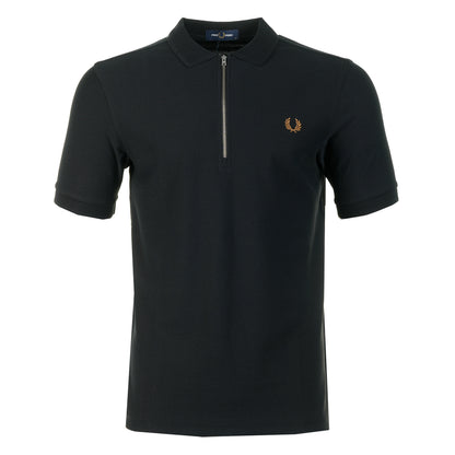 Crepe Pique Zip Neck Polo Shirt Black