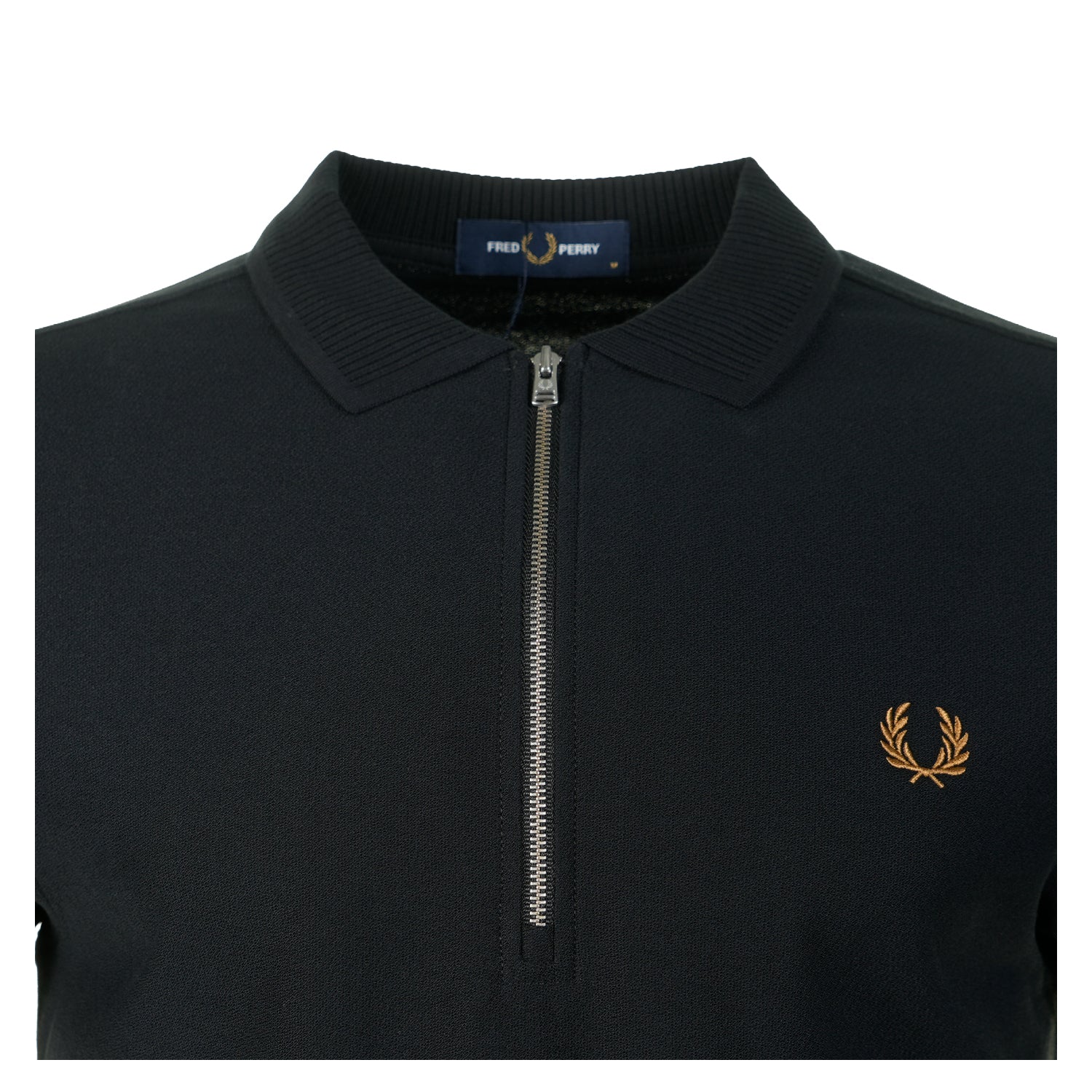 Crepe Pique Zip Neck Polo Shirt Black