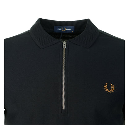 Crepe Pique Zip Neck Polo Shirt Black