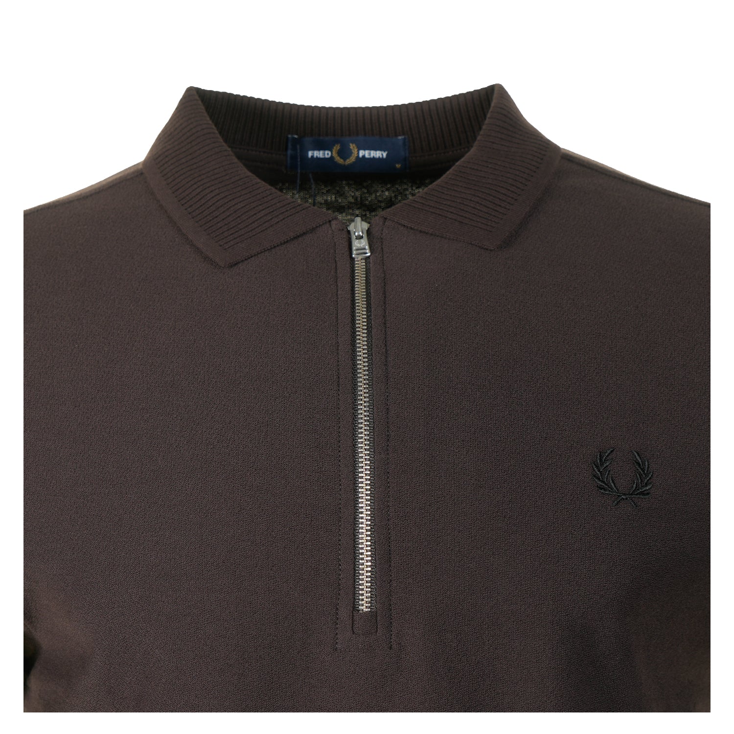 Crepe Pique Zip Neck Polo Shirt Rich Brown