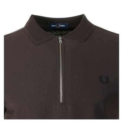 Crepe Pique Zip Neck Polo Shirt Rich Brown