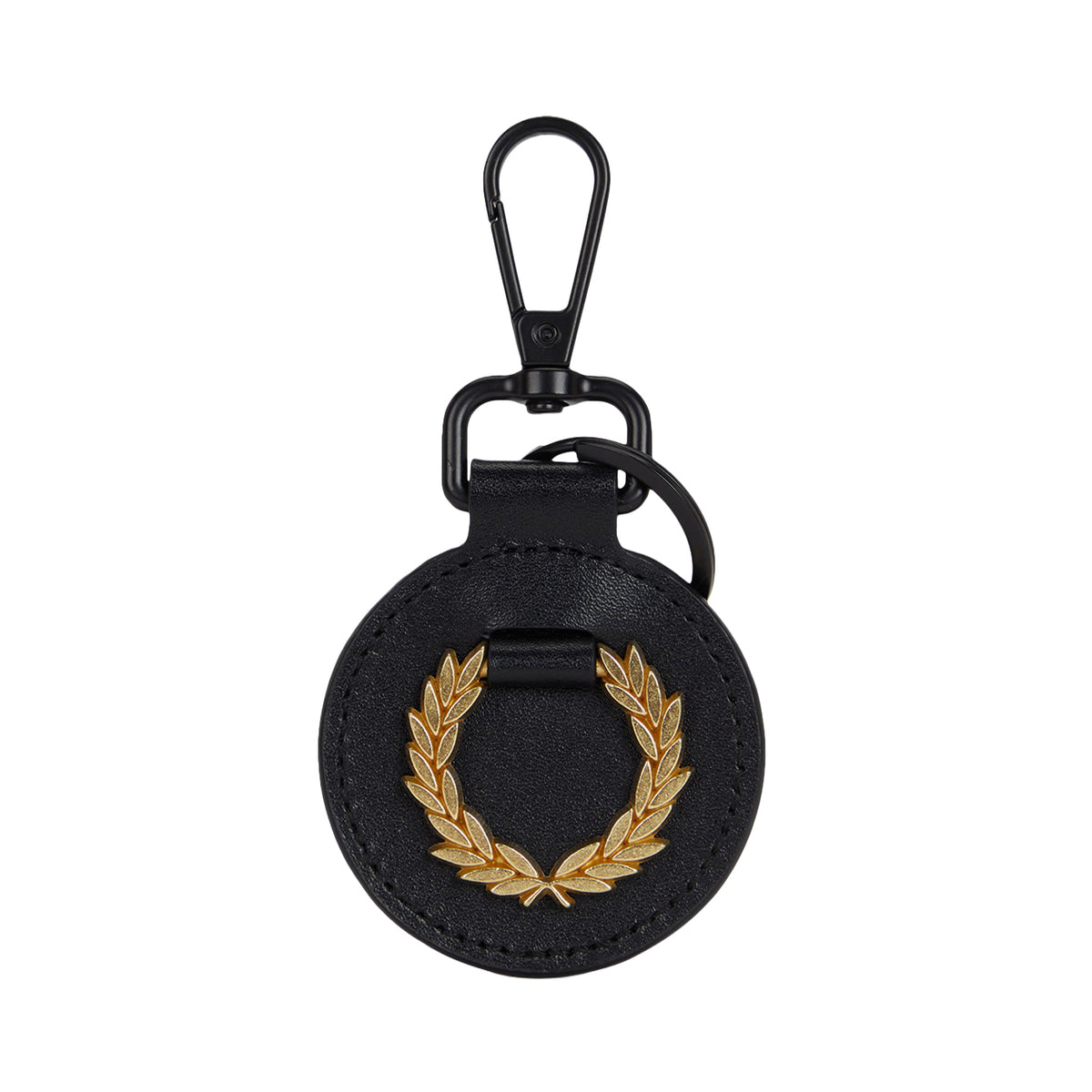 Leather Laurel Keyring Black