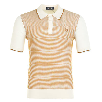 Fred Perry Tonic Waffle Knitted Polo Shirt Ecru