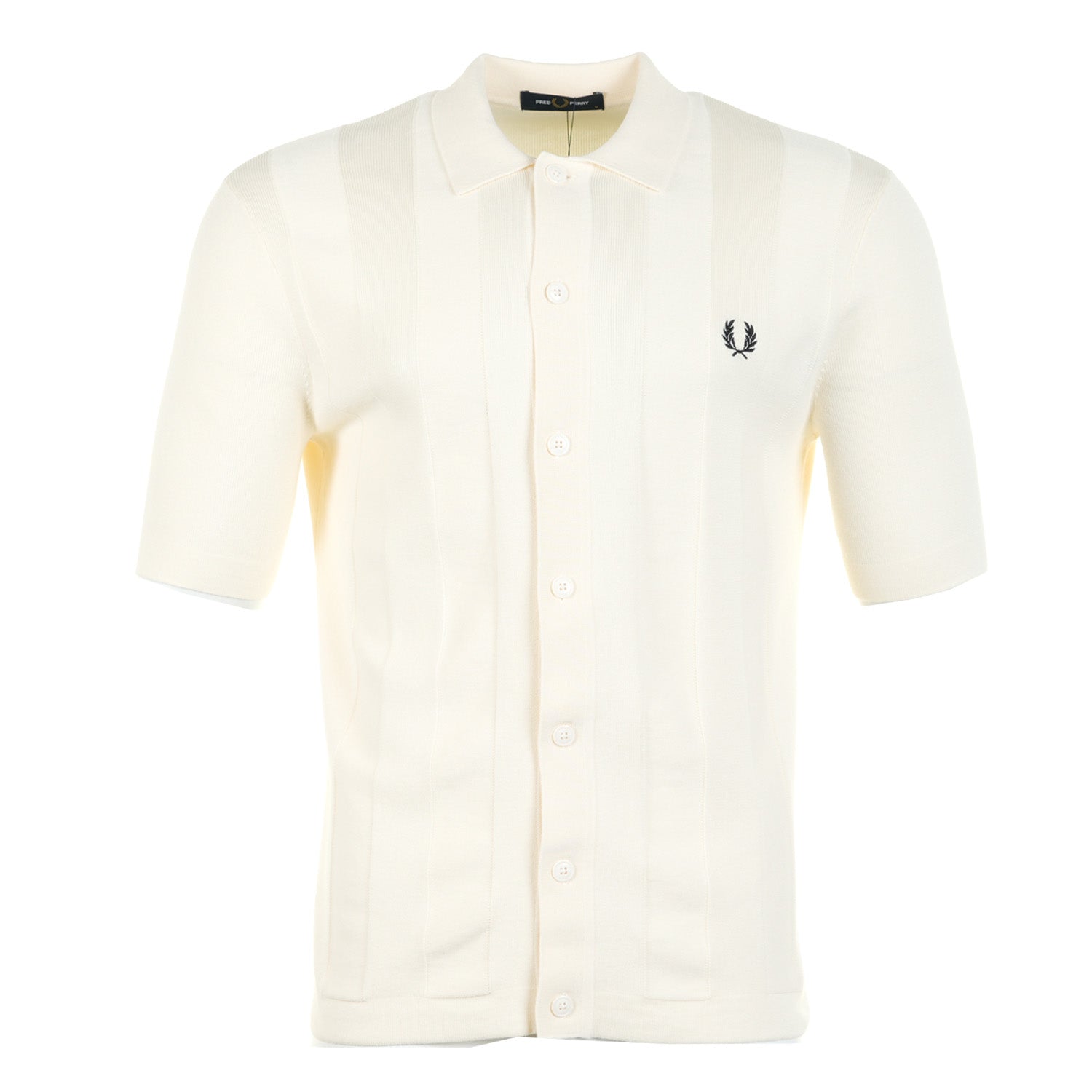 Knitted Tonal Vertical Stripe Shirt Ecru