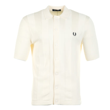 Knitted Tonal Vertical Stripe Shirt Ecru