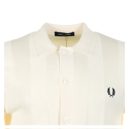 Knitted Tonal Vertical Stripe Shirt Ecru