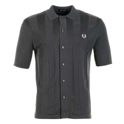 Knitted Tonal Vertical Stripe Shirt Anchor Grey