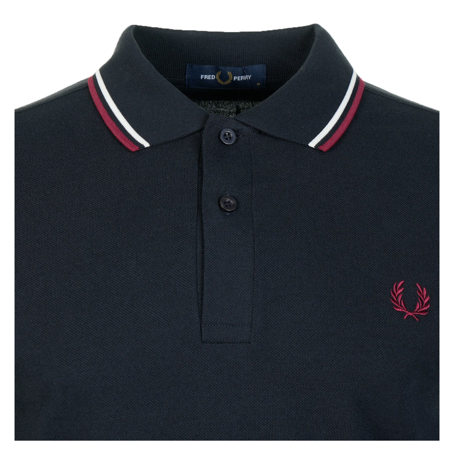 Long Sleeve Twin Tipped Polo Shirt Navy Snow White Red