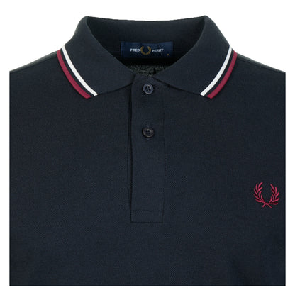 Long Sleeve Twin Tipped Polo Shirt Navy Snow White Red