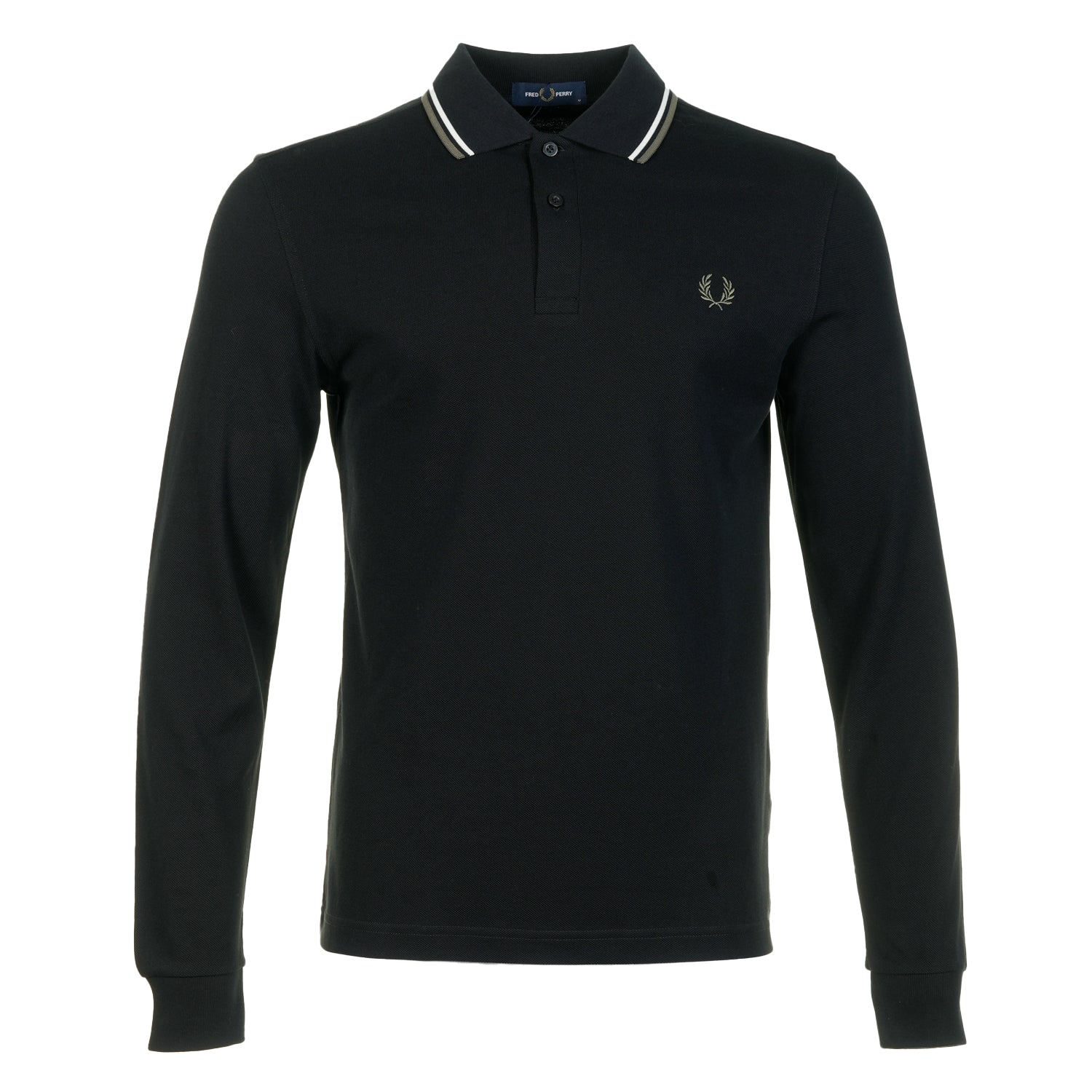Long Sleeve Twin Tipped Polo Shirt Black Ecru Laurel Green