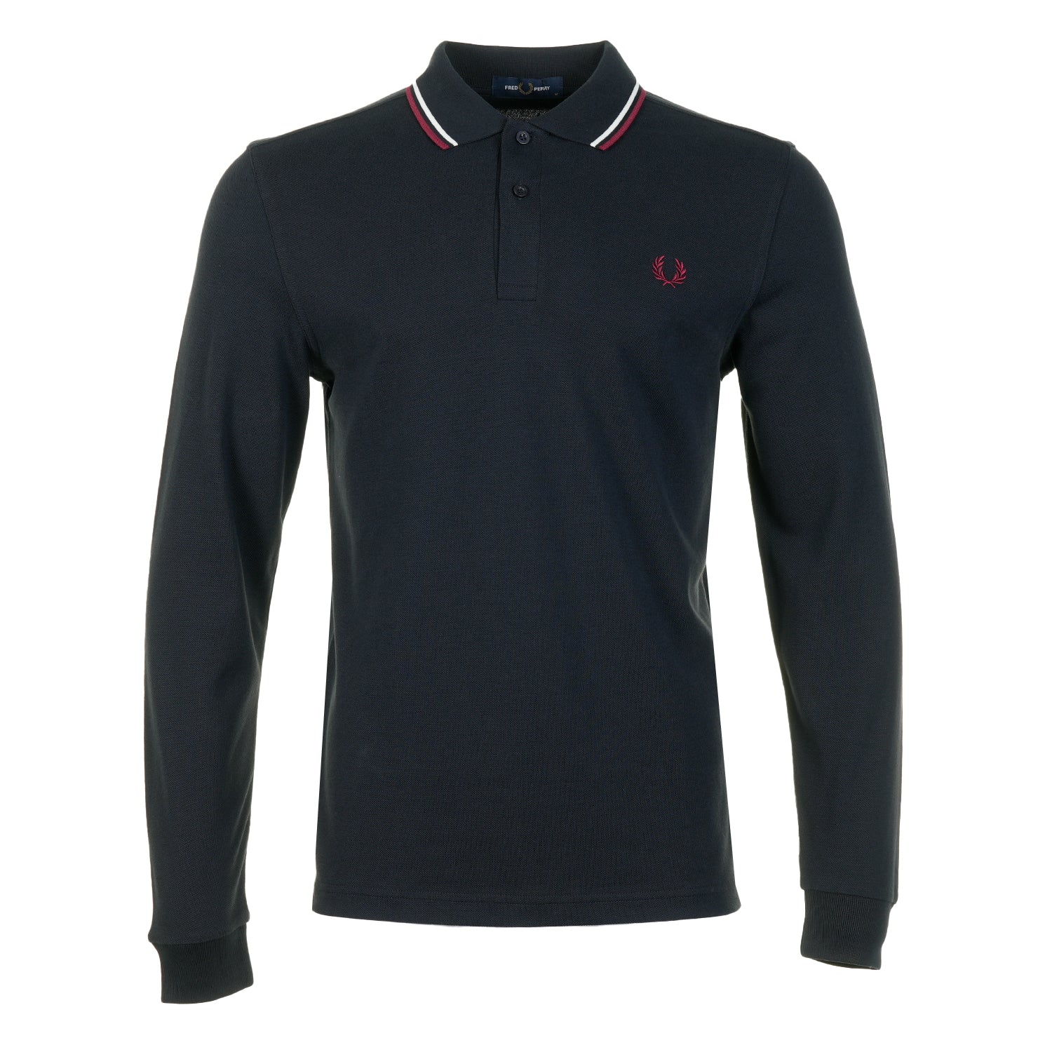 Long Sleeve Twin Tipped Polo Shirt Navy Snow White Red