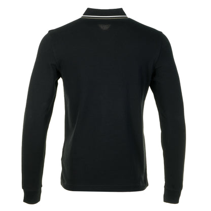 Long Sleeve Twin Tipped Polo Shirt Black Ecru Laurel Green