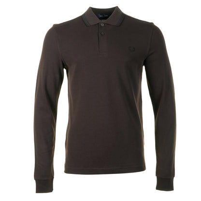 Long Sleeve Twin Tipped Polo Shirt Rich Brown / Black