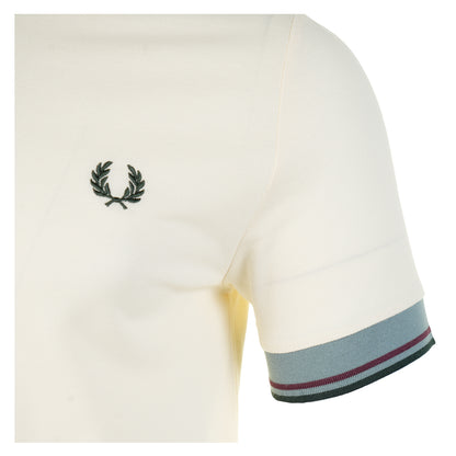Tipped Cuff Pique T Shirt Ecru