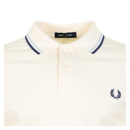 Short Sleeve Twin Tipped Polo Shirt Ecru / Dusk Blue / French Navy