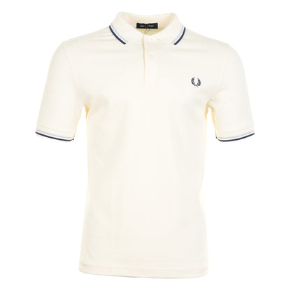 Short Sleeve Twin Tipped Polo Shirt Ecru / Dusk Blue / French Navy