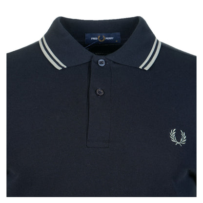 Short Sleeve Twin Tipped Polo Shirt Navy Seagrass