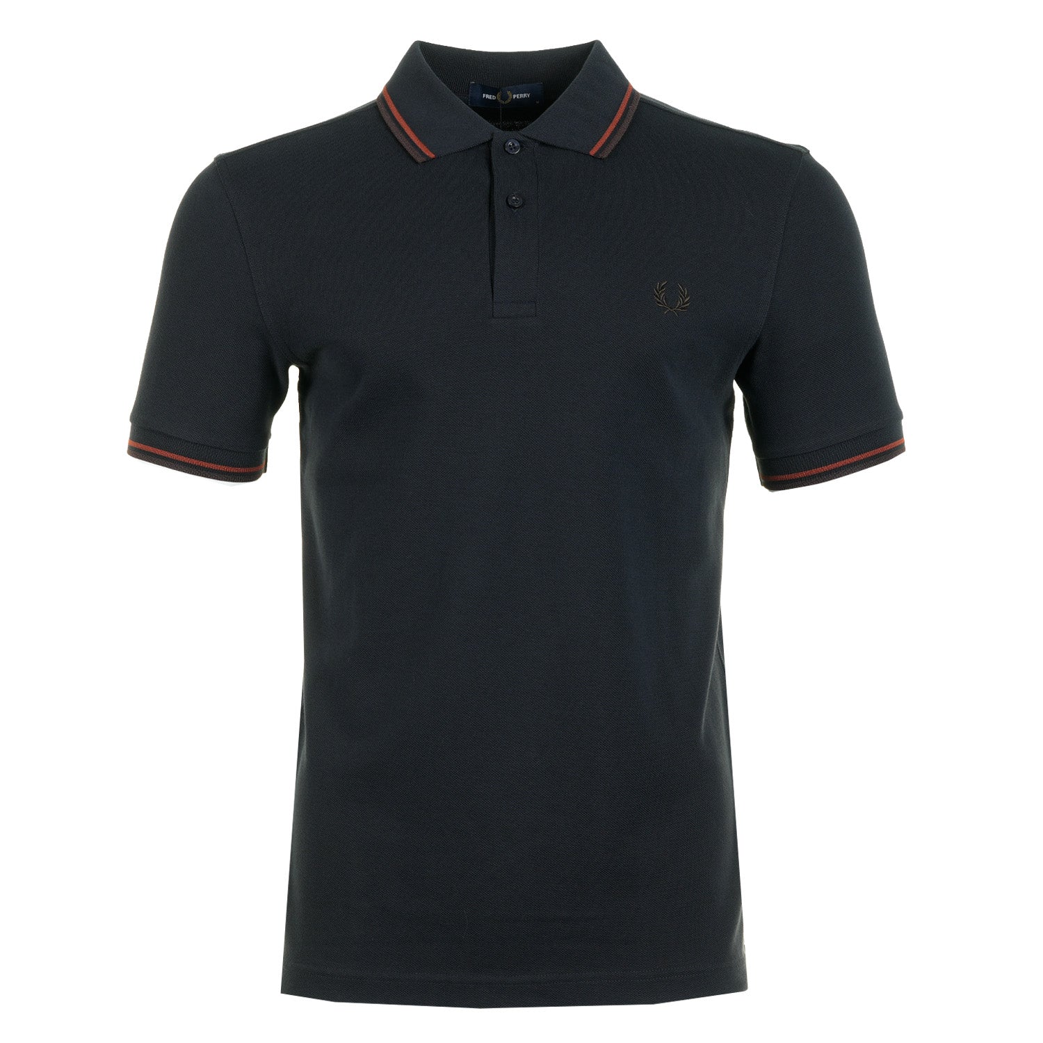 Short Sleeve Twin Tipped Polo Shirt Navy / Brandy / Rich Brown