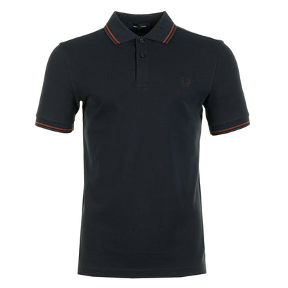 Short Sleeve Twin Tipped Polo Shirt Navy / Brandy / Rich Brown