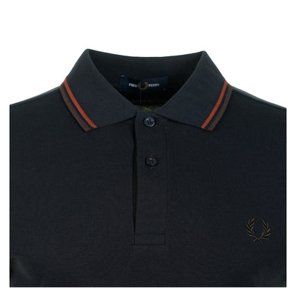 Short Sleeve Twin Tipped Polo Shirt Navy / Brandy / Rich Brown