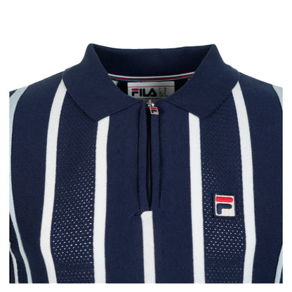 Giorgio Crochet Patchwork Knitted Zip Polo Fila Navy