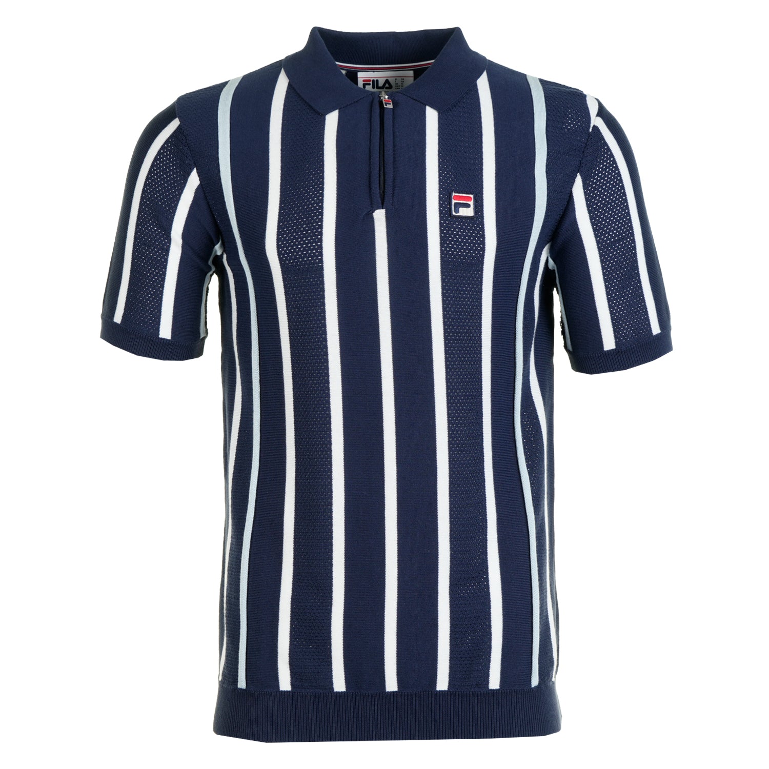 Giorgio Crochet Patchwork Knitted Zip Polo Fila Navy