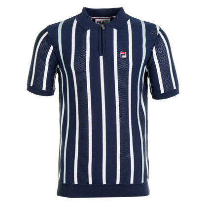 Giorgio Crochet Patchwork Knitted Zip Polo Fila Navy