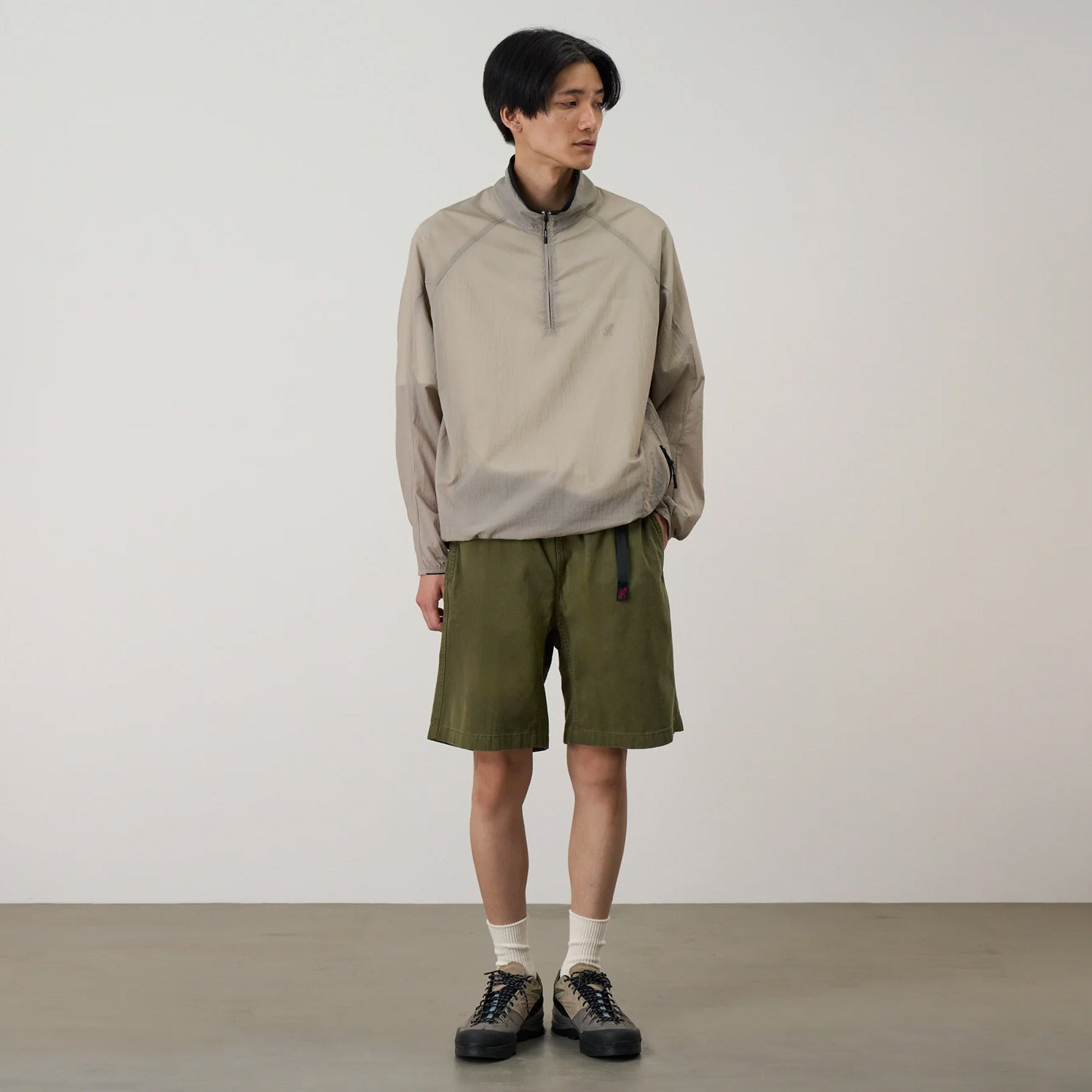 model wearing G Shorts Olive by Gramicci