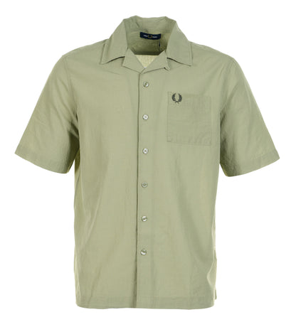 Lightweight Texture Revere Collar Short Sleeve Shirt Olive Mint
